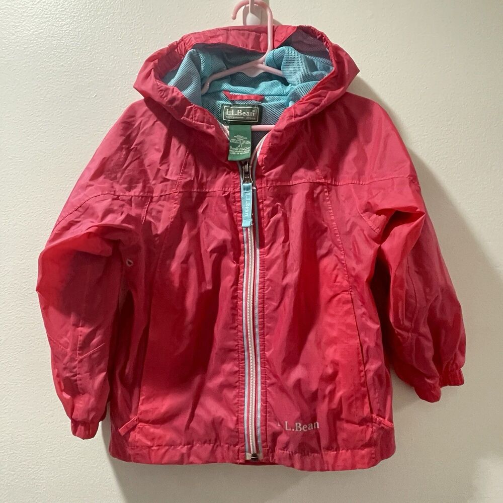 L.L.Bean Kids Hooded Windbreaker Rain Jacket Toddler 4T Pink Nylon Mesh Lining